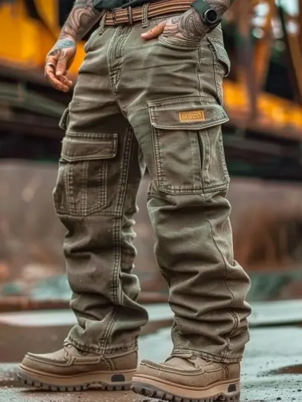 Men's Vintage Waffle Knitted Outdoor Multi-pocket Cargo Pants Trousers