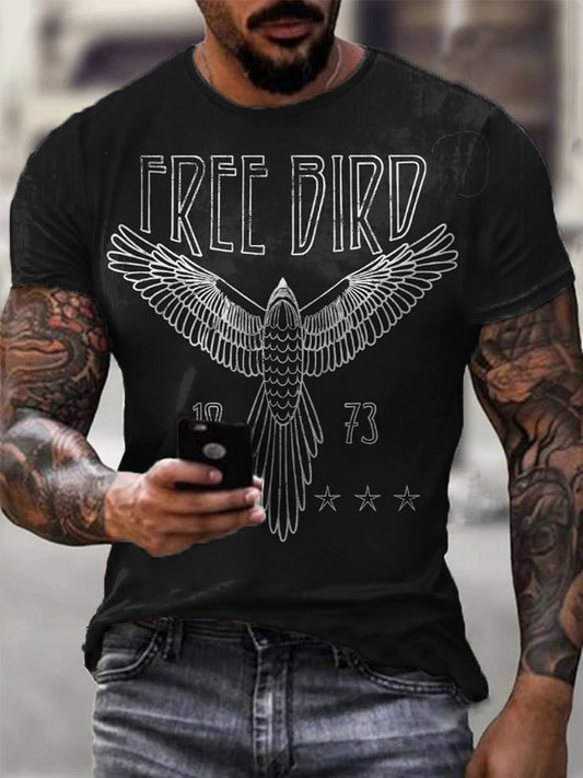 Men's Free Bird Print Casual Short Sleeve T-Shirt