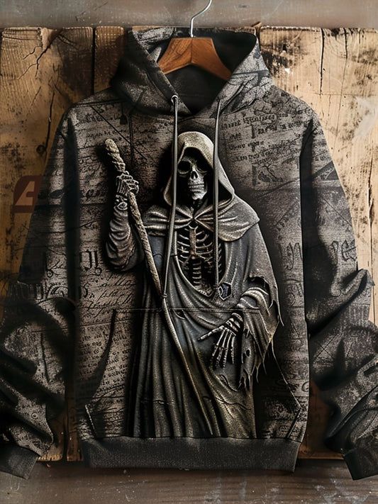 Men's Halloween Grim Reaper Print Hooded Sweatshirt