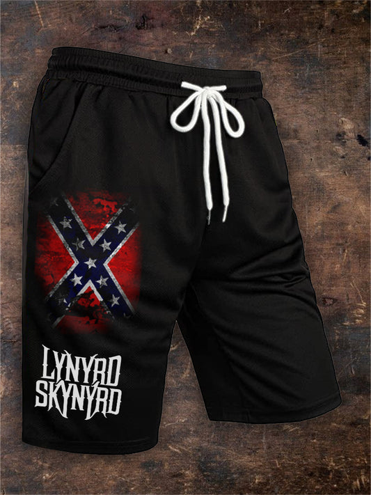 Men's Southern Rock Band Rebel Flag Drawstring Shorts