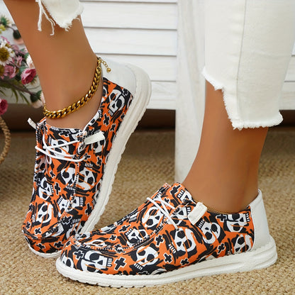 Women's Skull Pattern Canvas Shoes: Lightweight, Low Top Halloween Shoes for Casual and Outdoor Wear