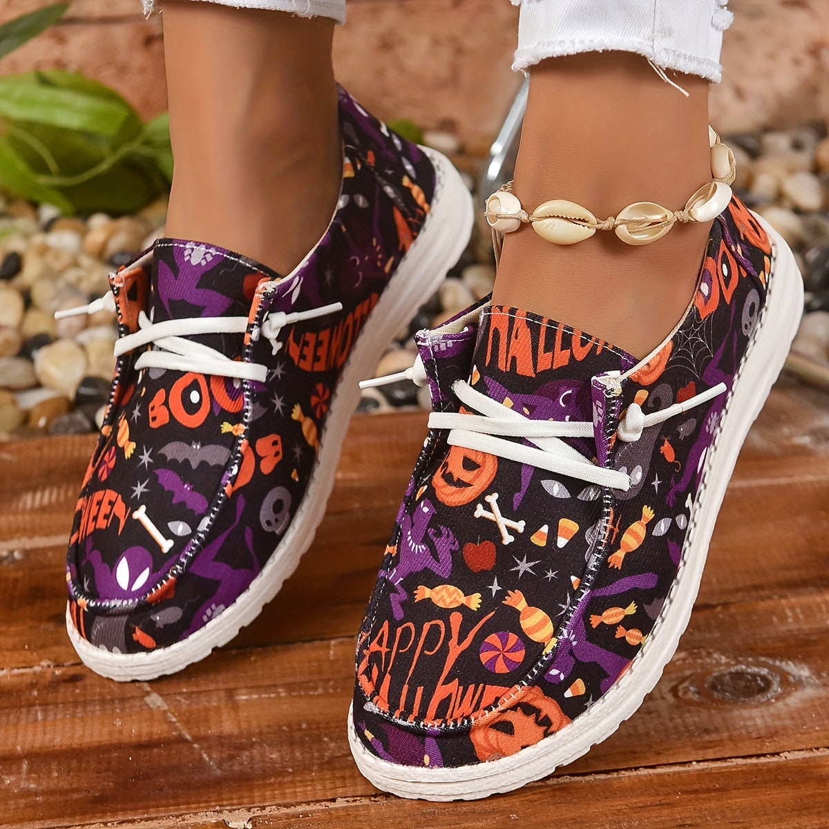 😍Last Day 50% OFF-Halloween Pumpkin & Bat Print Women's Canvas Sandals