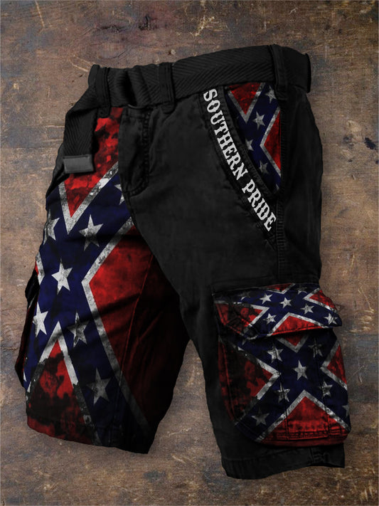 Men's Southern Pride Rebel Flag Contrast Cargo Shorts