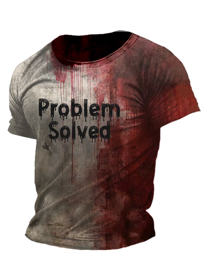 Men's Bloody Problem Solved Halloween Print T-Shirt