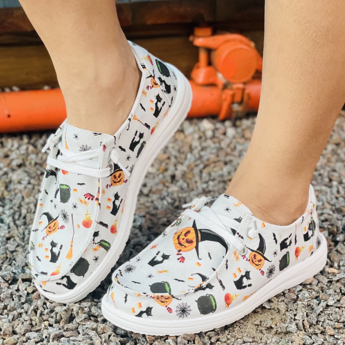 Stride into Halloween Fun with Women's Colorful Canvas Lace-Up Shoes: Lightweight Walking Shoes for a Playful and Stylish Look