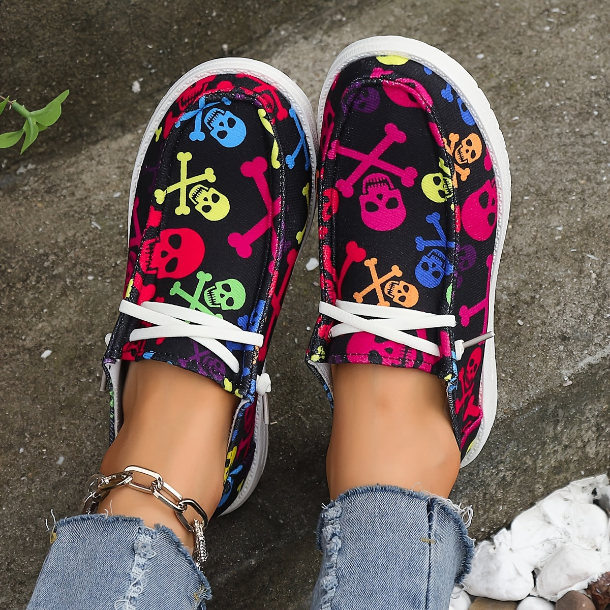 Halloween Haute: Women's Stylish Canvas Loafers with Spooky Pumpkin & Ghost Print