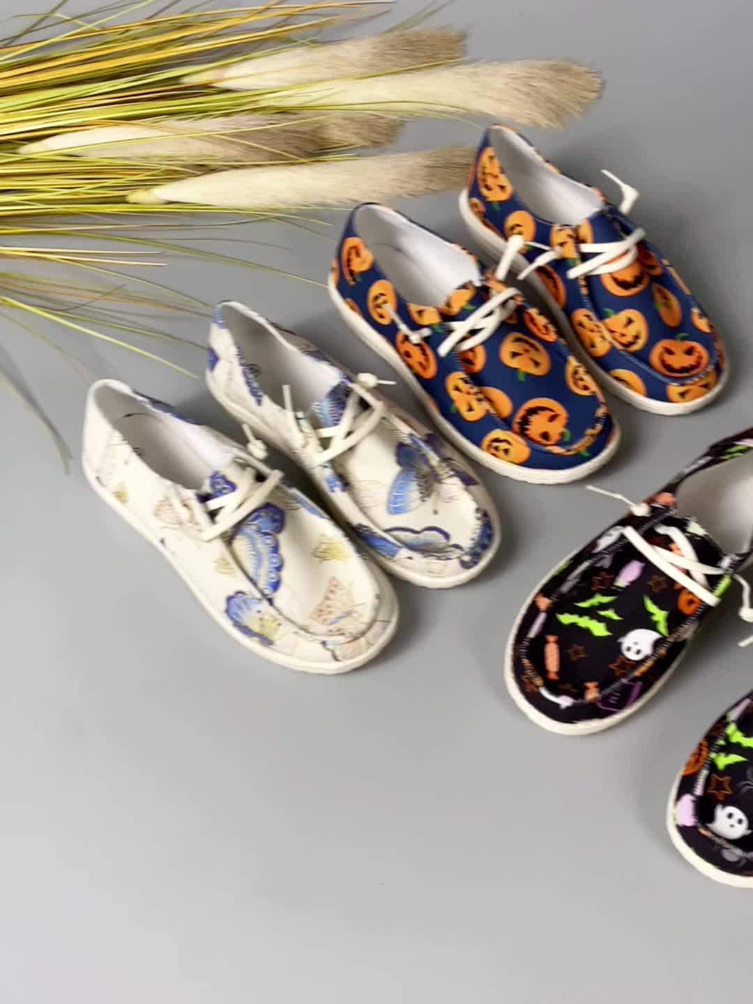 Spooktacular Style: Women's Pumpkin Print Canvas Shoes for a Festive Halloween Look