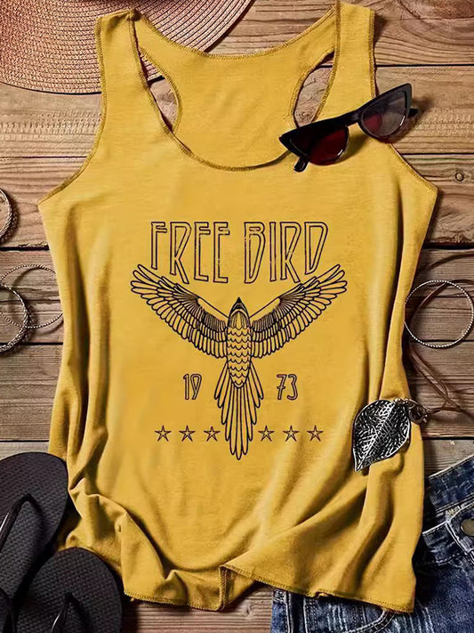 Womens Free Bird Print Vintage Tank Top