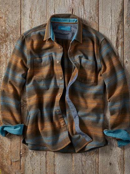 Men's Vintage Blanket Stripe Flannel Long Sleeve Shirt