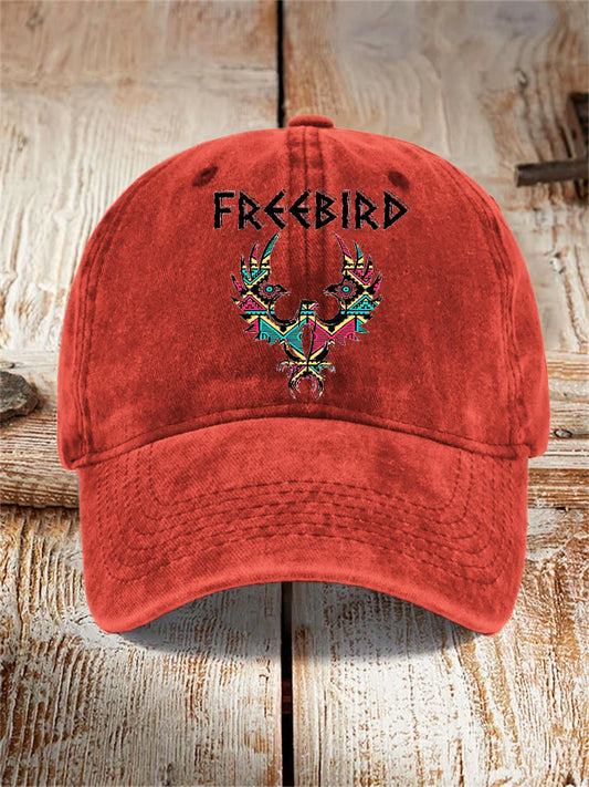 Free Bird Eagles Rock Band Print Washed Hat