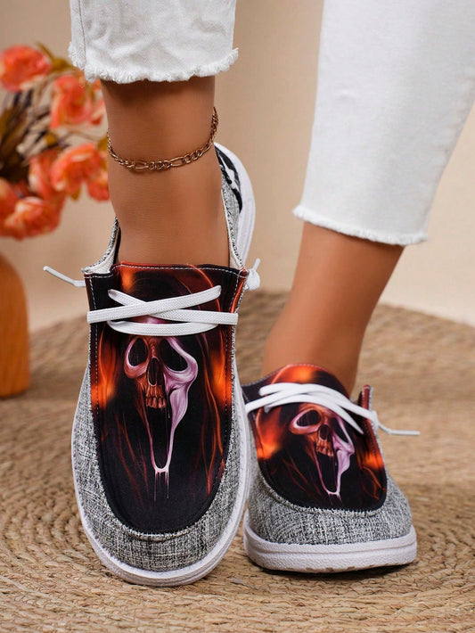 Stylishly Spooky: Women's Lightweight Halloween Skull Casual Sports Shoes