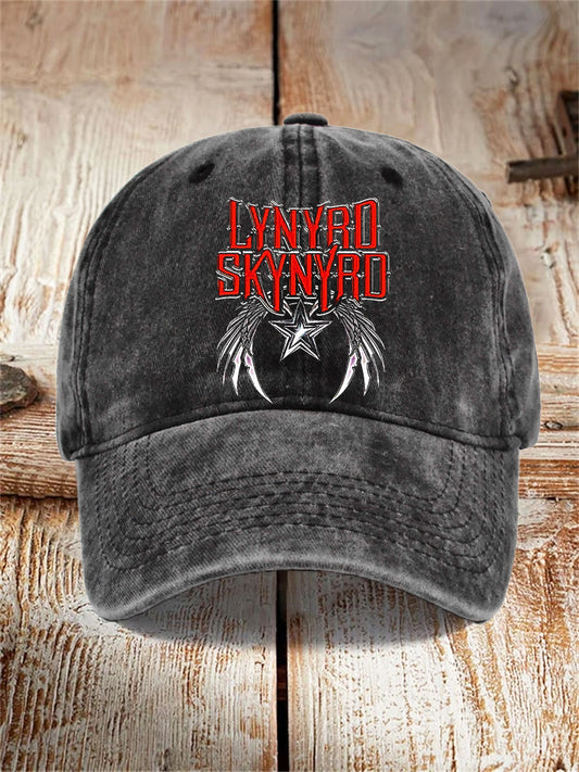 Rock Band Vintage Print Washed Hat