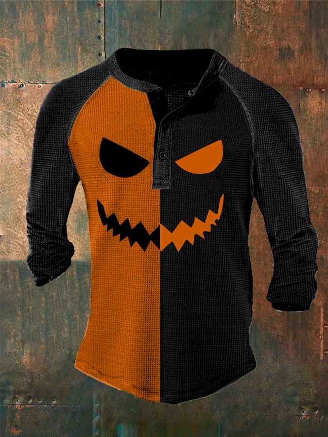 Men's Halloween Button Casual Knit Top