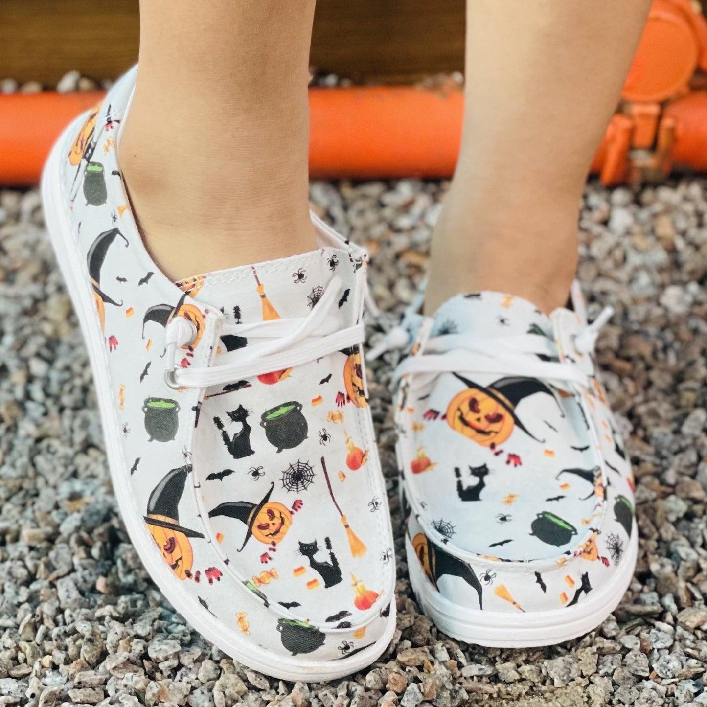 Stride into Halloween Fun with Women's Colorful Canvas Lace-Up Shoes: Lightweight Walking Shoes for a Playful and Stylish Look