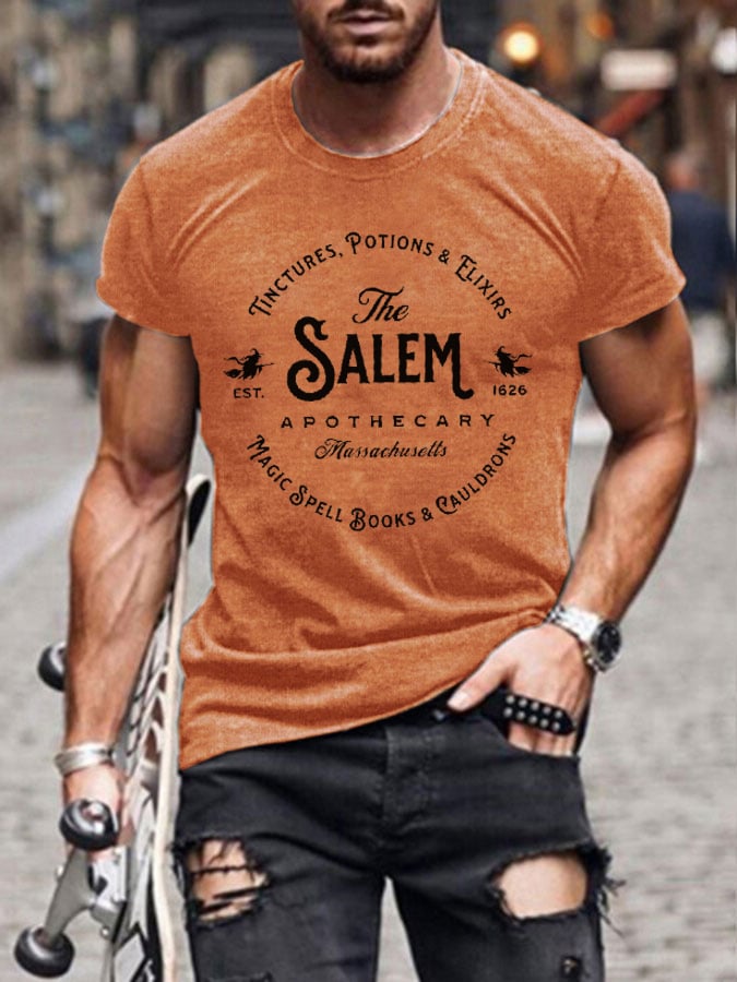 Men's Salem Massachusetts Happy Halloween Witch Print T-Shirt