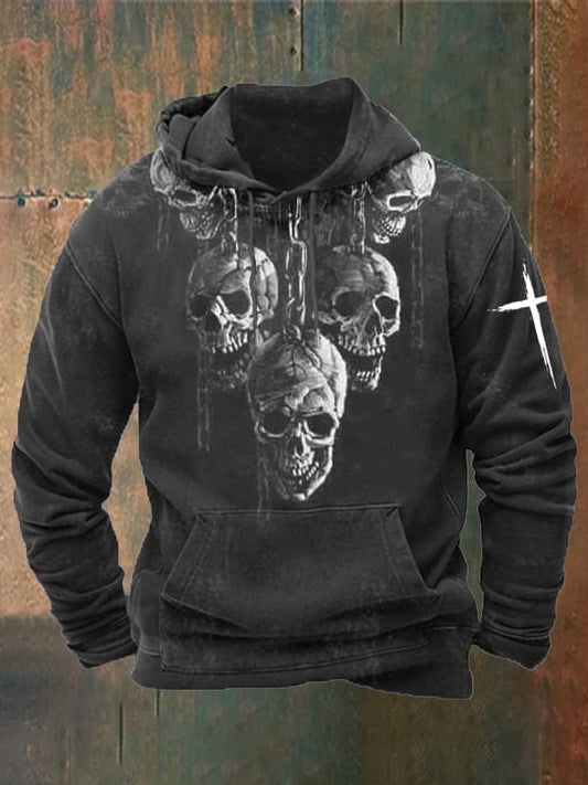 Men's Vintage Dark Skull Print Hoodie