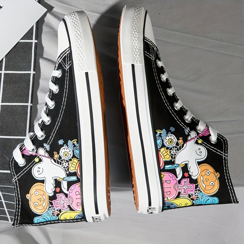 Wacky Pumpkin Ghost Print Canvas Shoes: Spooktacular Halloween Creativity in Every Step