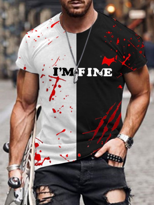 Men'S I'm Fine Bloody Halloween Print Casual T-Shrit