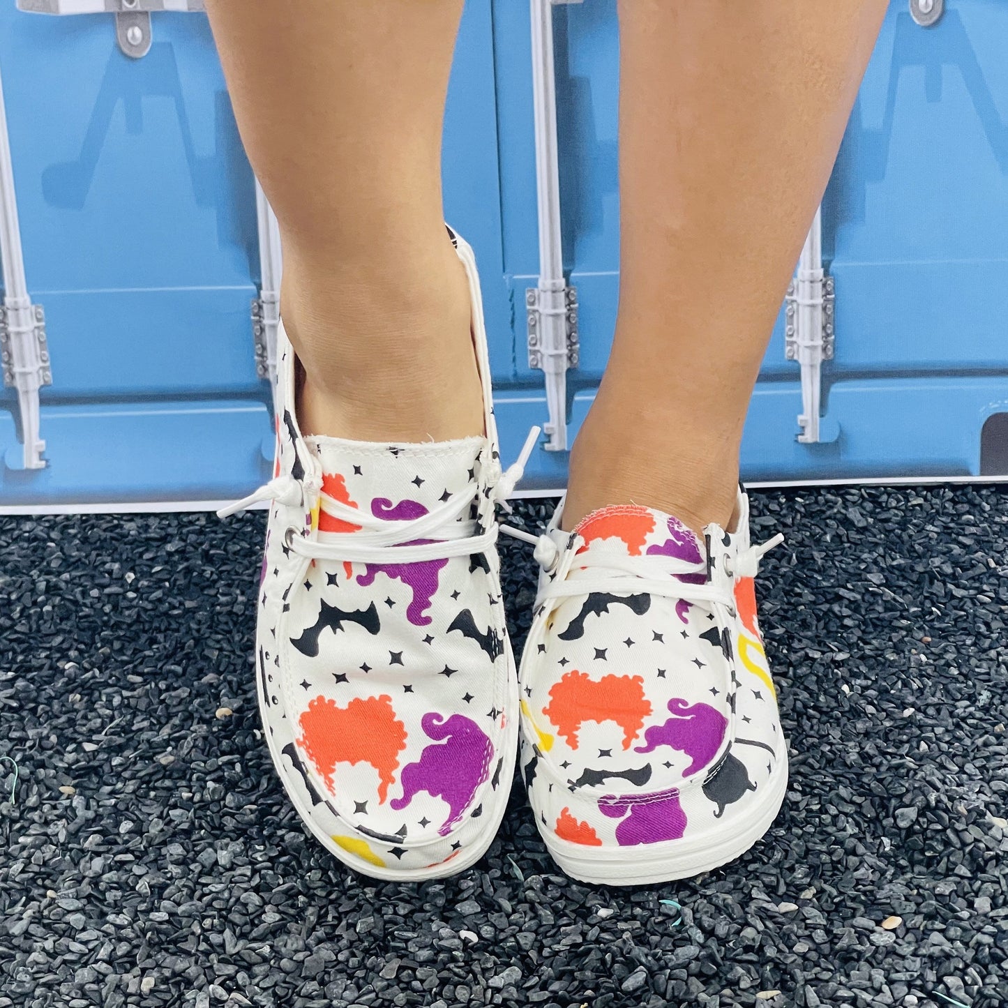 Funny Lace-Up Canvas Shoes: Comfortable and Lightweight Halloween Print Slip-On Flats for Women