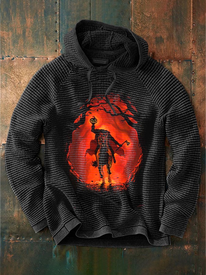 Men's Halloween Scary Pumpkin Headless Horseman Print Hoodie