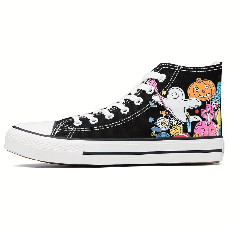 Wacky Pumpkin Ghost Print Canvas Shoes: Spooktacular Halloween Creativity in Every Step