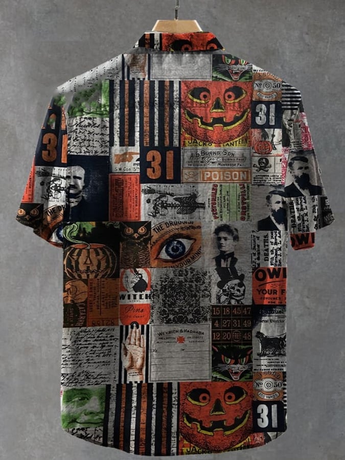 Men's Retro Dark Halloween Print Casual Shirt