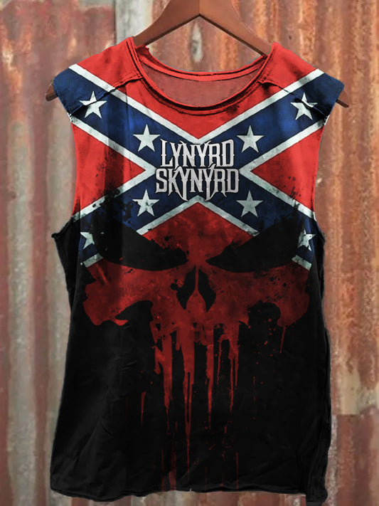 Men's Southern Rock Band Rebel Flag Skull Tank Top