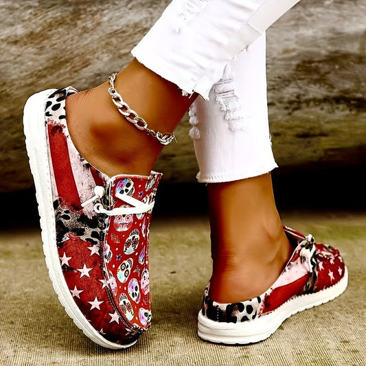 Stylish and Spooky: Women's Skull Printed Sneakers for Comfy Halloween Fun