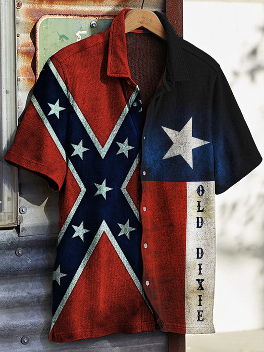 Men's Old Dixie Texas Rebel Flag Contrast Shirt