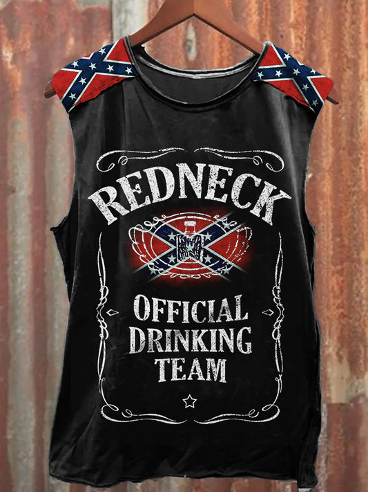 Men's Redneck Official Drinking Team Rebel Flag Patchwork Tank Top