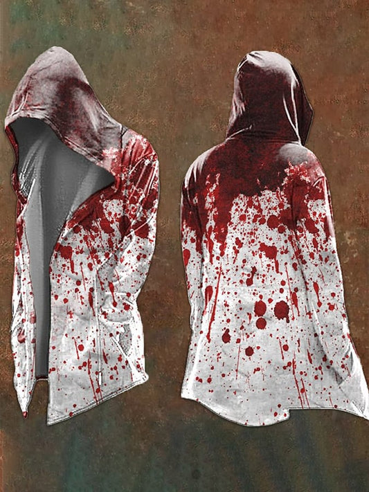 Men'S Halloween Blood Print Vintage Hooded Jacket