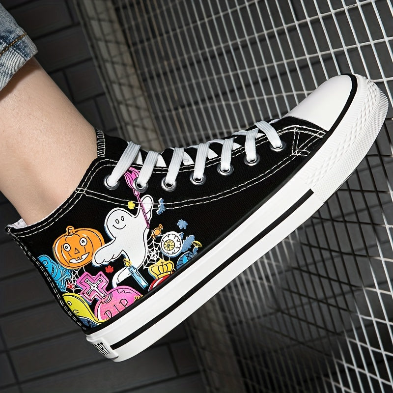 Wacky Pumpkin Ghost Print Canvas Shoes: Spooktacular Halloween Creativity in Every Step