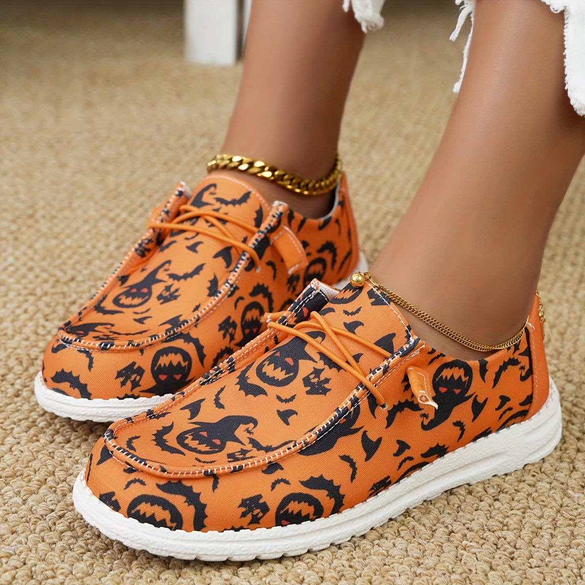 🎃Halloween Promotion 70% OFF –2024 🌹Women's Pumpkin Bat Print Canvas Sandals