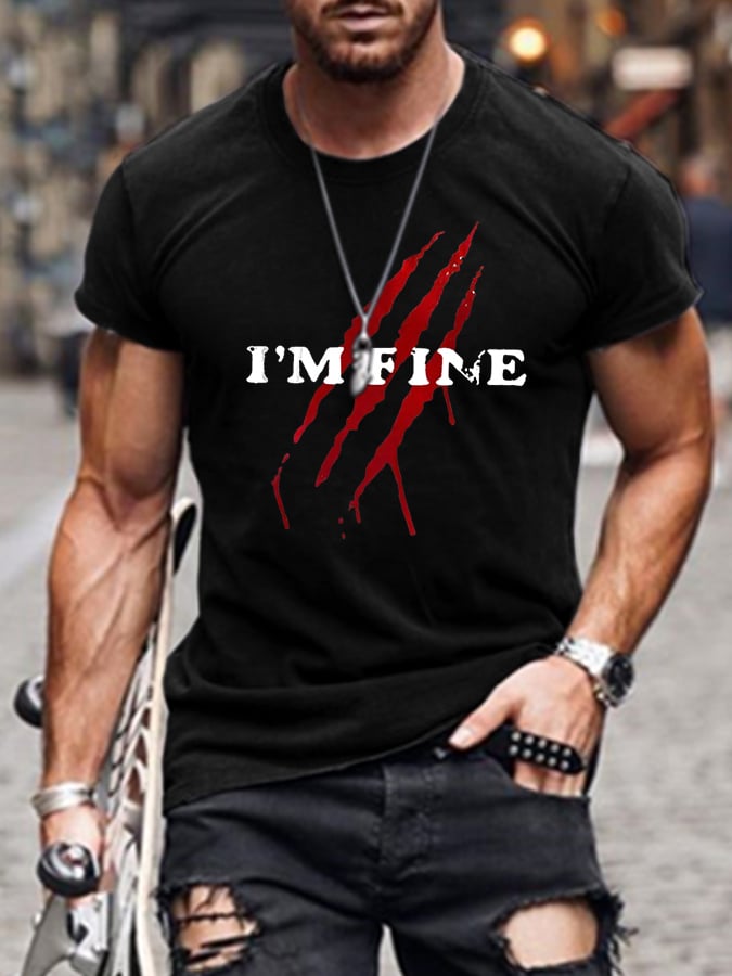 Men'S I'm Fine Bloody Halloween Print Casual T-Shrit