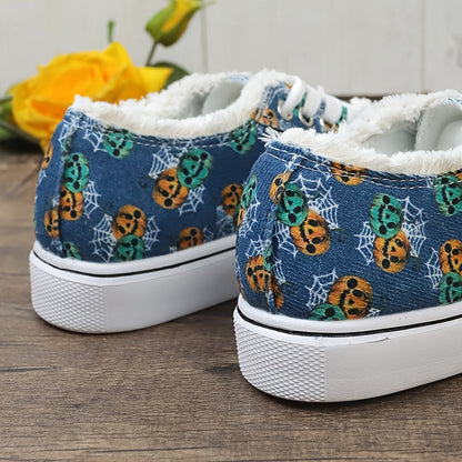 Women's Ghostly Halloween Sneakers: Spooktacular Low-Top Canvas Shoes for a Boo-tiful Casual Look