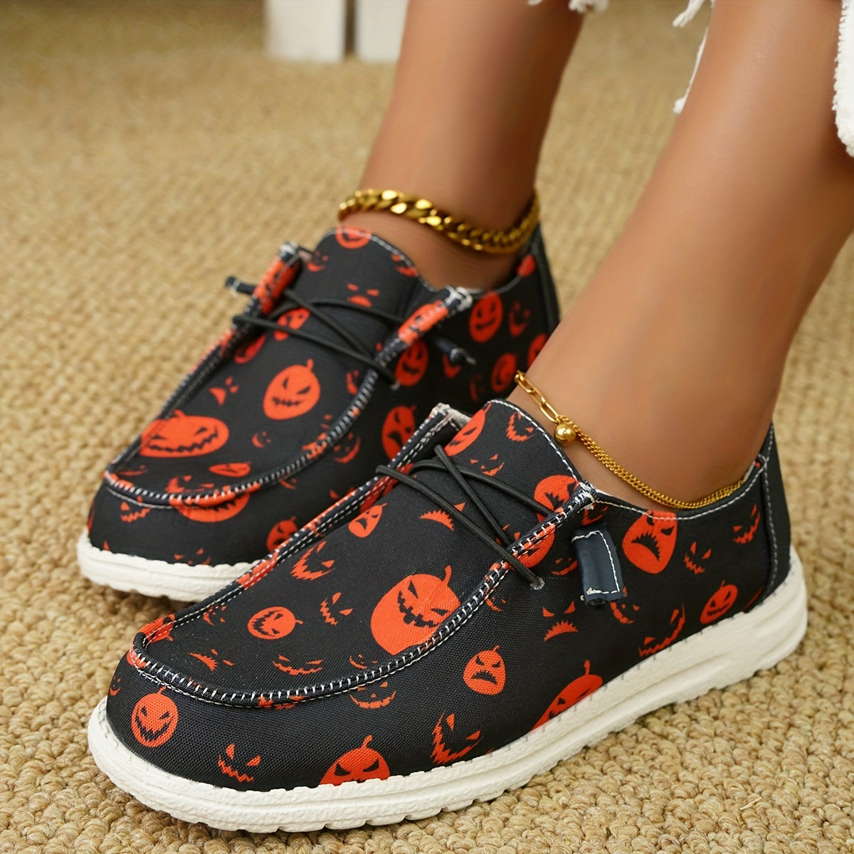 Pumpkin Spice and Everything Nice: Women's Lightweight Lace-up Canvas Shoes for a Stylish Halloween