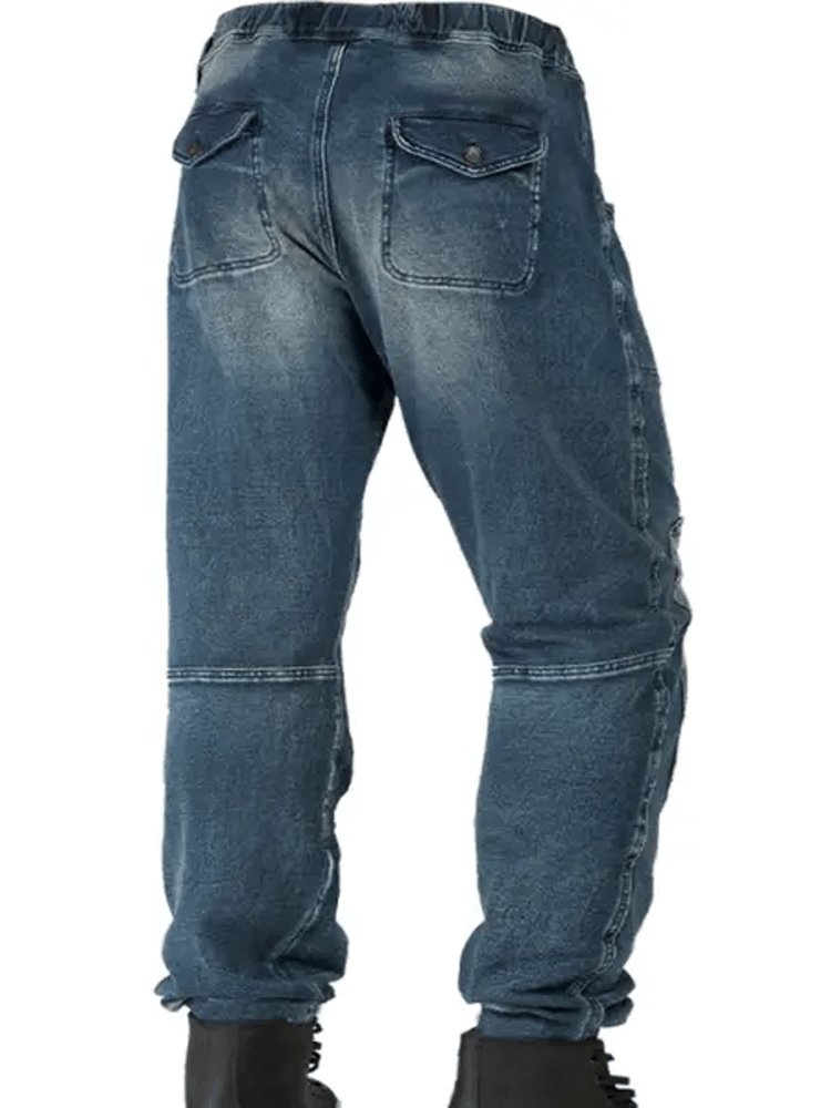 Men's Vintage Distressed Drawstring Pocket Outdoor Denim Overalls