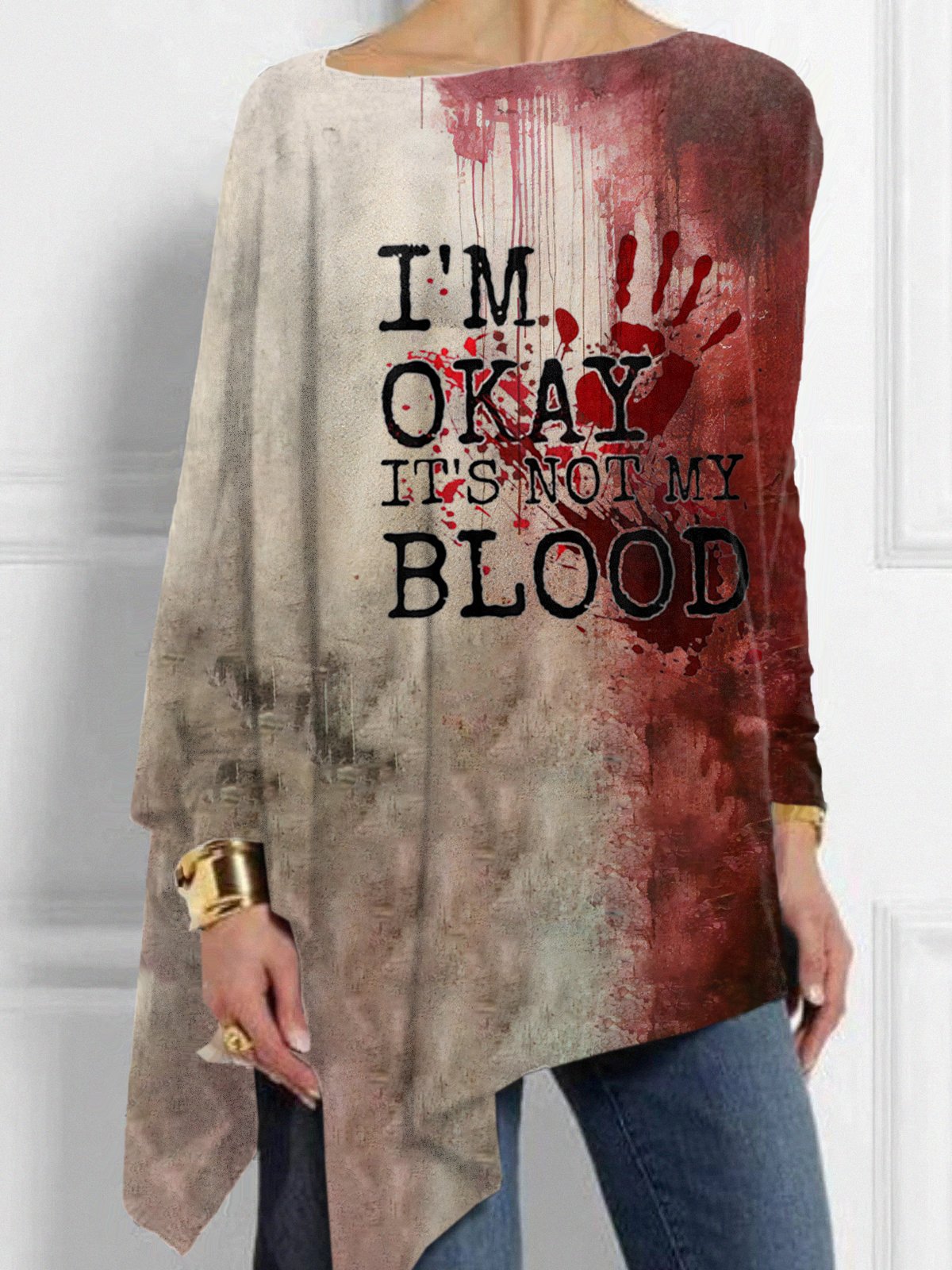 Women'S Halloween I'M Okay It'S Not My Blood Print T-Shirt