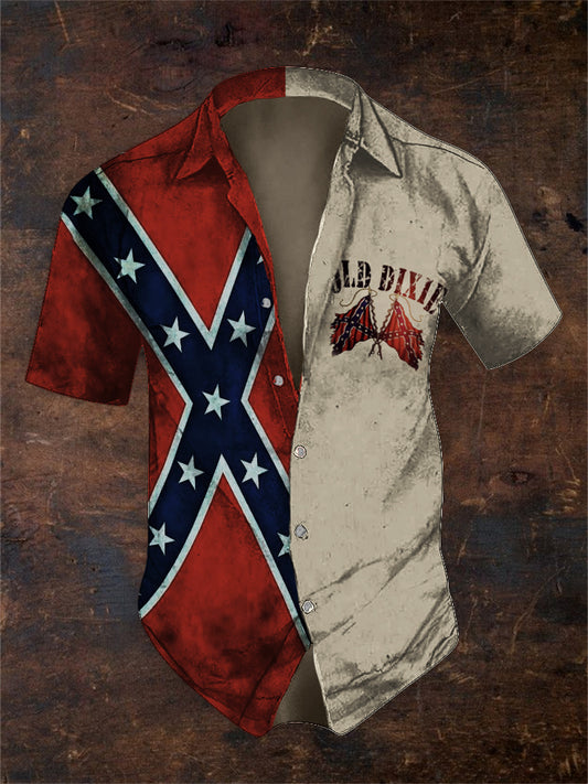 Men's Old Dixie Southern Pride Rebel Flag Contrast Shirt