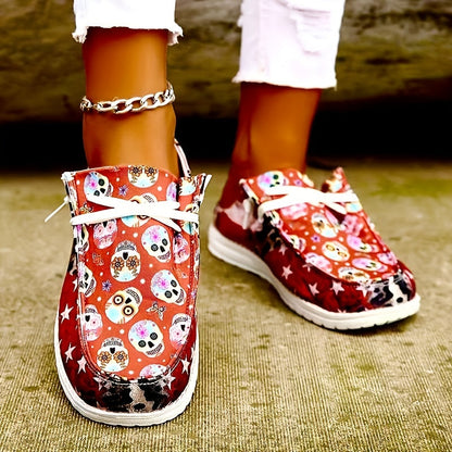 Stylish and Spooky: Women's Skull Printed Sneakers for Comfy Halloween Fun