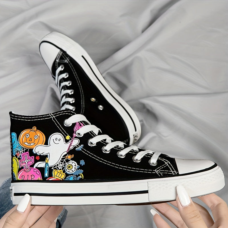 Wacky Pumpkin Ghost Print Canvas Shoes: Spooktacular Halloween Creativity in Every Step