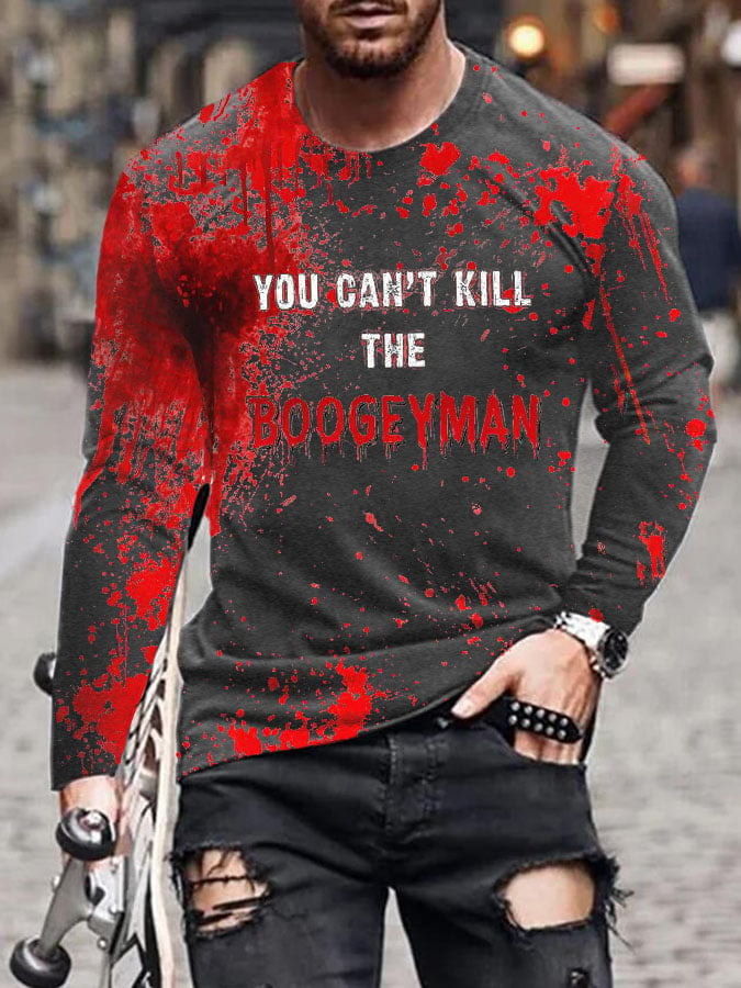 You Can Kill The Boogeyman Halloween Men's Printed Long Sleeve T-Shirt