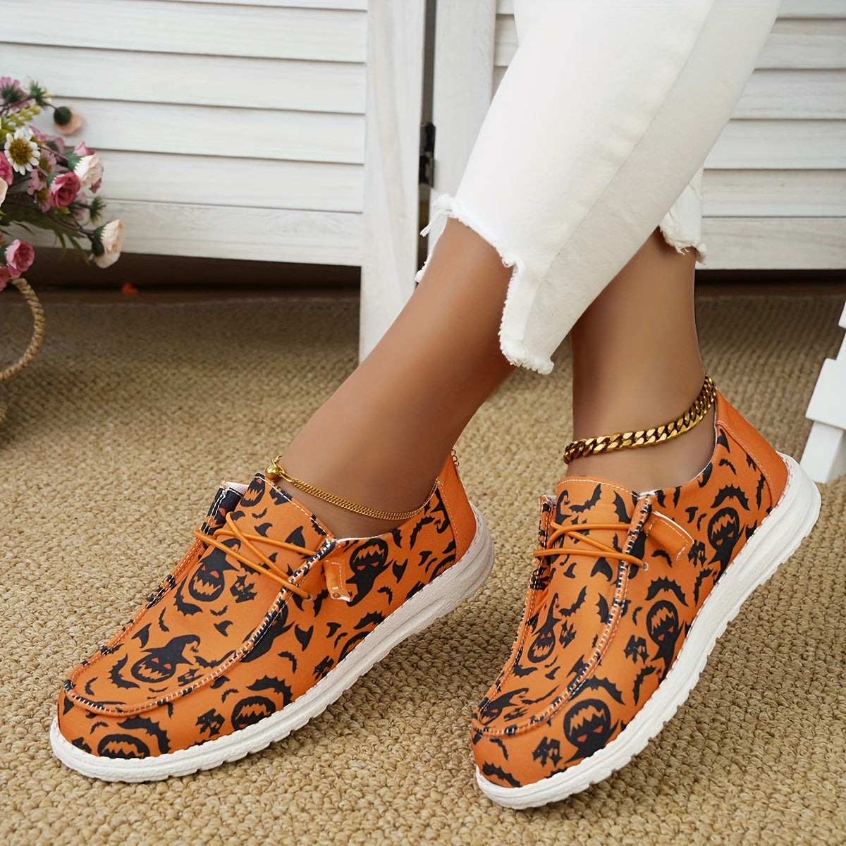 🎃Halloween Promotion 70% OFF –2024 🌹Women's Pumpkin Bat Print Canvas Sandals