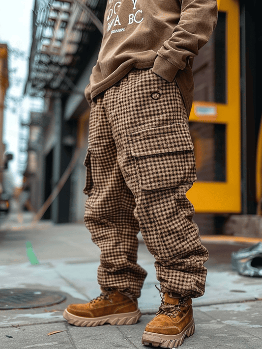 Men's Vintage Waffle Knitted Outdoor Multi-pocket Cargo Pants Trousers