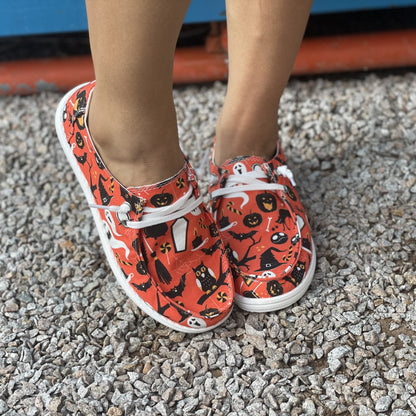 Halloween Chic: Women's Pumpkin Owl Printed Low-Top Canvas Shoes for Casual Outdoor Travel