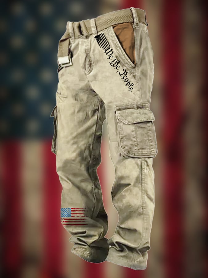 Woven Men's Vintage Versatile Fourth of July Cargo Outdoor Pants