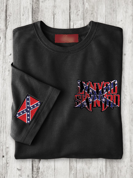 Men's Southern Rock Band Rebel Flag Embroidered T Shirt