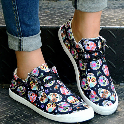 Stylish Halloween Colorful Skull Print Canvas Shoes - Comfortable Low Top Shoes