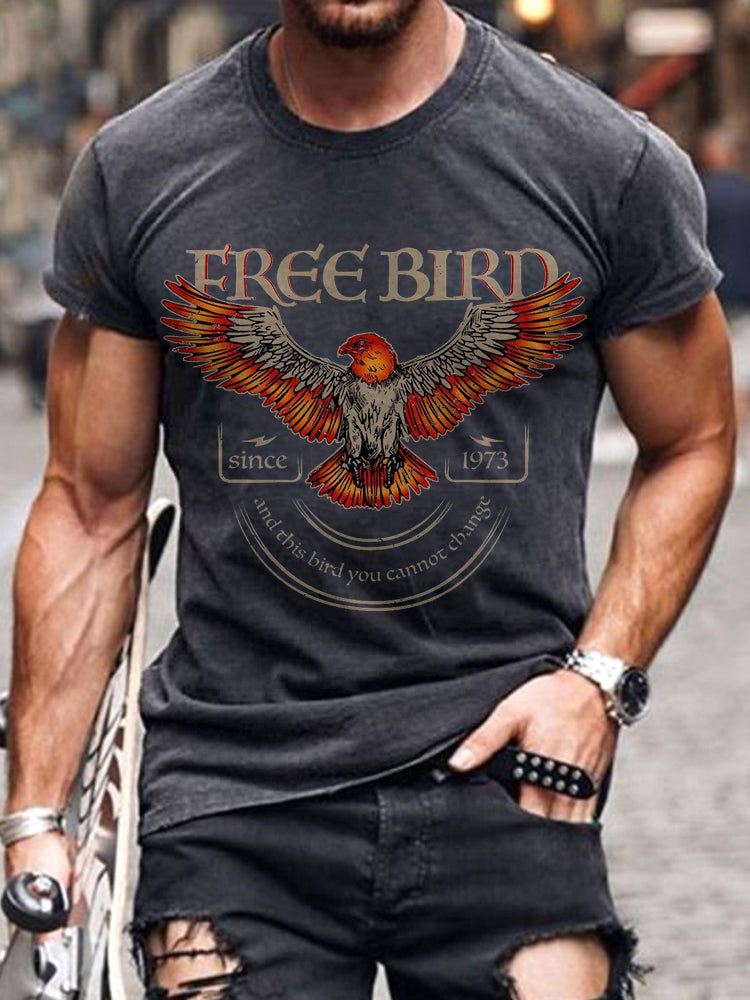 Men's Free Bird Print Casual Vintage T-Shirt