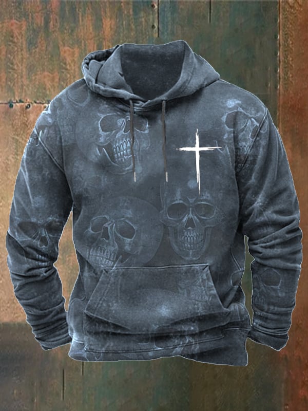 Men's Vintage Dark Skull Print Hoodie